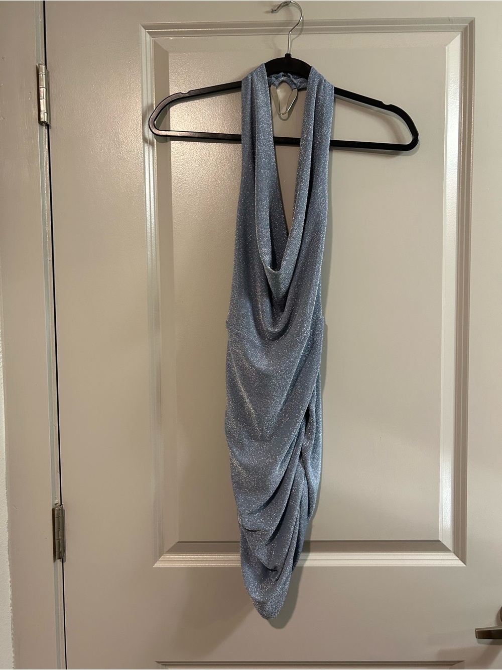 Edikted Shimmery Sky Blue Halter Mini Dress - Picture 3 of 7